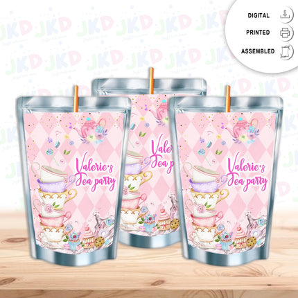 Tea Party Juice Pouch Label Sticker or Complete Custom Juice Pouches for Kids Birthday Party Favor Decor