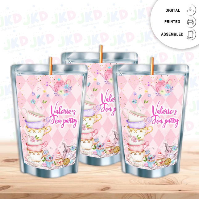 Tea Party Juice Pouch Label Sticker or Complete Custom Juice Pouches for Kids Birthday Party Favor Decor