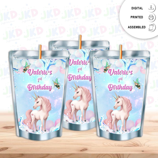 Unicorn Fairy Juice Pouch Label Sticker or Complete Custom Juice Pouches for Kids Birthday Party Favor Decor