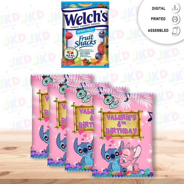 Stitch Fruit Snack Label Sticker for Kids Birthday Party Favor Decor Digital and Physical Options #Pink