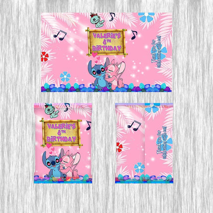 Stitch Fruit Snack Label Sticker for Kids Birthday Party Favor Decor Digital and Physical Options #Pink