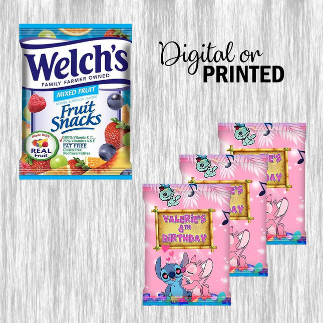 Stitch Fruit Snack Label Sticker for Kids Birthday Party Favor Decor Digital and Physical Options #Pink
