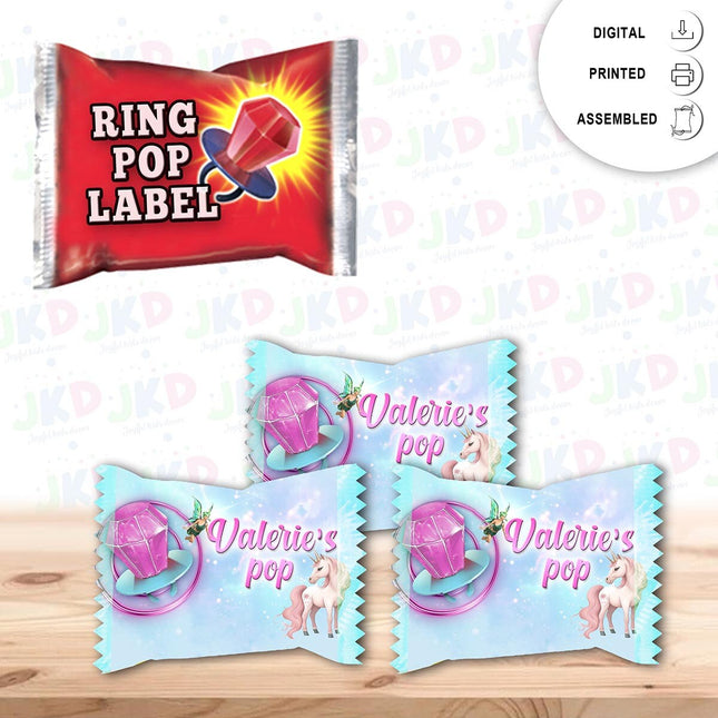 Unicorn Fairy Ring Pop Label Sticker for Birthday Party Candy Favor - Digital, Stickers or Finished Options