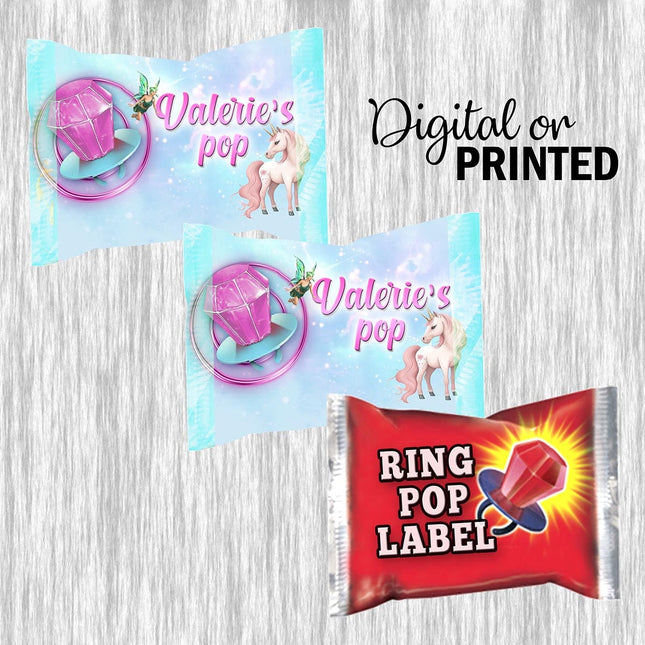Unicorn Fairy Ring Pop Label Sticker for Birthday Party Candy Favor - Digital, Stickers or Finished Options
