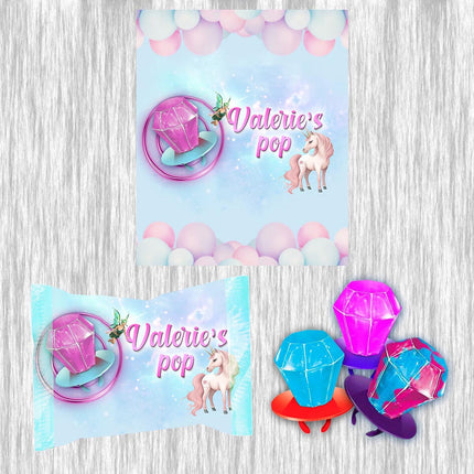 Unicorn Fairy Ring Pop Label Sticker for Birthday Party Candy Favor - Digital, Stickers or Finished Options