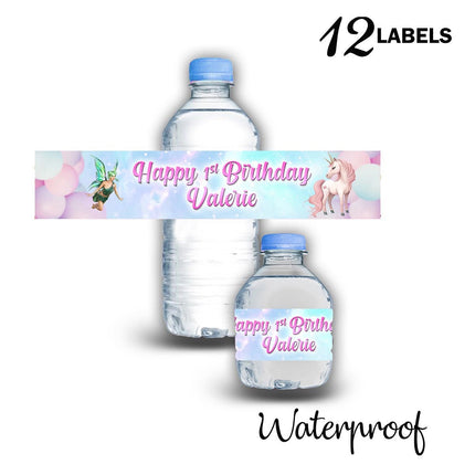 Unicorn Fairy Bottle Water Labels Waterproof Stickers for Kids Birthday Party Favor | 12-Pack Ideal for 16.9oz & 8 fl oz Bottles