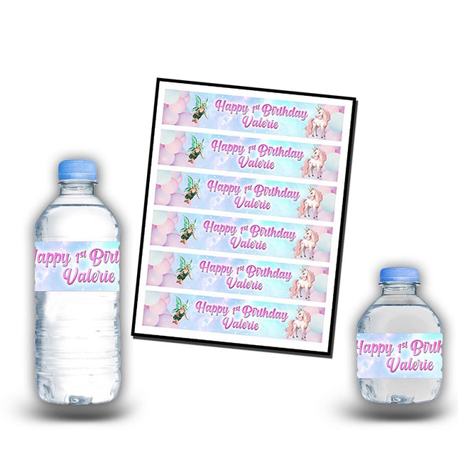 Unicorn Fairy Bottle Water Labels Waterproof Stickers for Kids Birthday Party Favor | 12-Pack Ideal for 16.9oz & 8 fl oz Bottles