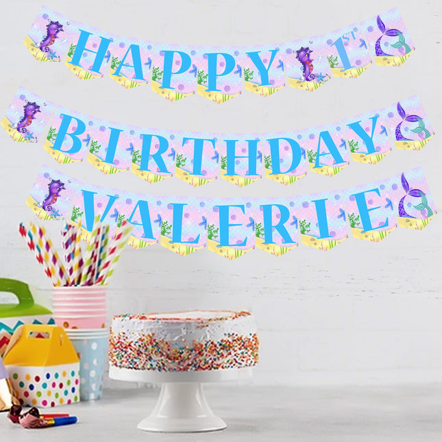 Mermaid Tail Birthday Banner for Wall Party Decor Customized with Ribbon Included