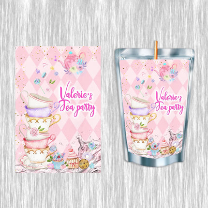Tea Party Juice Pouch Label Sticker or Complete Custom Juice Pouches for Kids Birthday Party Favor Decor