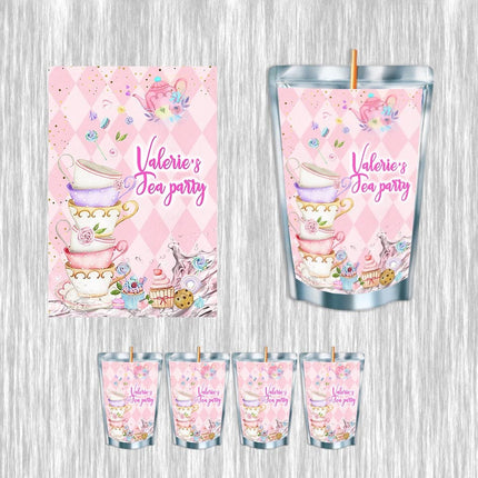 Tea Party Juice Pouch Label Sticker or Complete Custom Juice Pouches for Kids Birthday Party Favor Decor