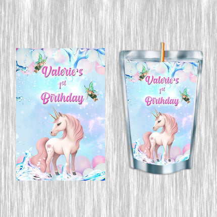 Unicorn Fairy Juice Pouch Label Sticker or Complete Custom Juice Pouches for Kids Birthday Party Favor Decor