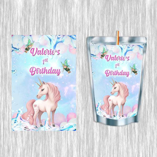 Unicorn Fairy Juice Pouch Label Sticker or Complete Custom Juice Pouches for Kids Birthday Party Favor Decor