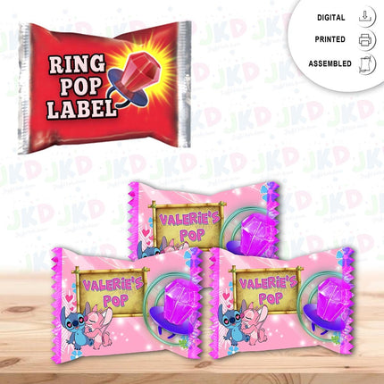Stitch Ring Pop Label Sticker for Birthday Party Candy Favor - Digital, Stickers or Finished Options #Pink