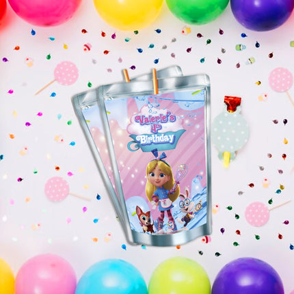 Alice BakeryJuice Pouch Label Sticker or Complete Custom Juice Pouches for Kids Birthday Party Favor Decor