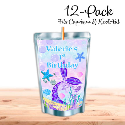 Mermaid Tail Juice Pouch Label Sticker or Complete Custom Juice Pouches for Kids Birthday Party Favor Decor