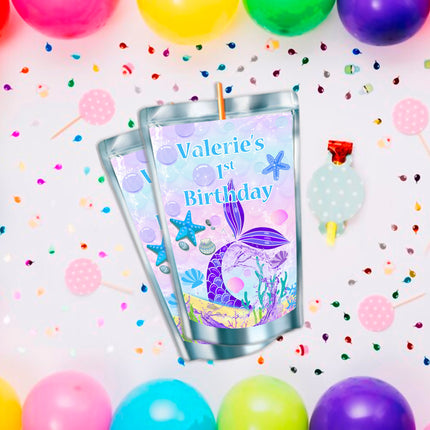 Mermaid Tail Juice Pouch Label Sticker or Complete Custom Juice Pouches for Kids Birthday Party Favor Decor