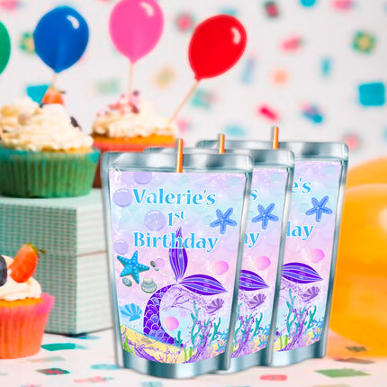Mermaid Tail Juice Pouch Label Sticker or Complete Custom Juice Pouches for Kids Birthday Party Favor Decor