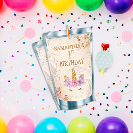 Unicorn Face Juice Pouch Label Sticker or Complete Custom Juice Pouches for Kids Birthday Party Favor Decor