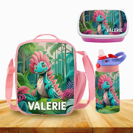 Custom Kids Lunch Bag with Strap Personalized School Insulated Picnic Box Dinosaurs Jungle
