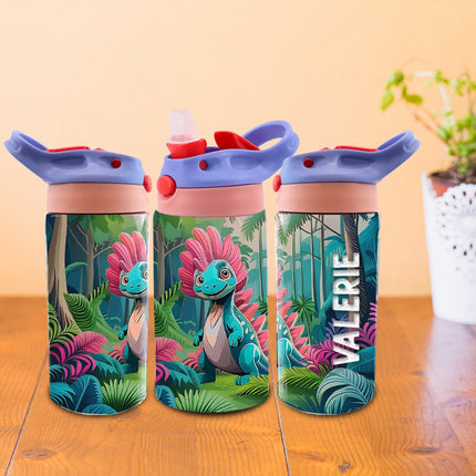 Custom Kids Water Bottle Personalized Toddler Insulated Tumbler 12oz Dinosaurs Jungle