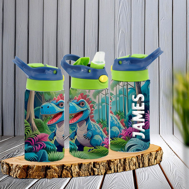 Custom Kids Water Bottle Personalized Toddler Insulated Tumbler 12oz Dinosaurs Jungle
