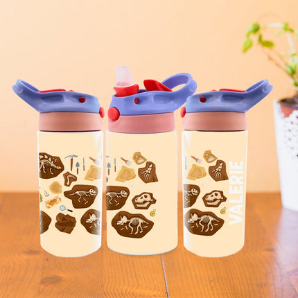 Custom Kids Water Bottle Personalized Toddler Insulated Tumbler 12oz Dino Fossil