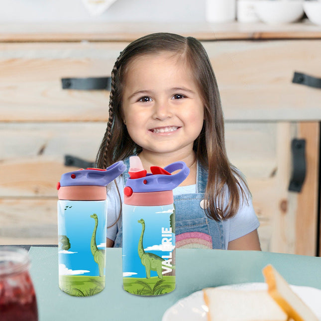 Custom Kids Water Bottle Personalized Toddler Insulated Tumbler 12oz Dino World