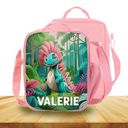 Custom Kids Lunch Bag with Strap Personalized School Insulated Picnic Box Dinosaurs Jungle
