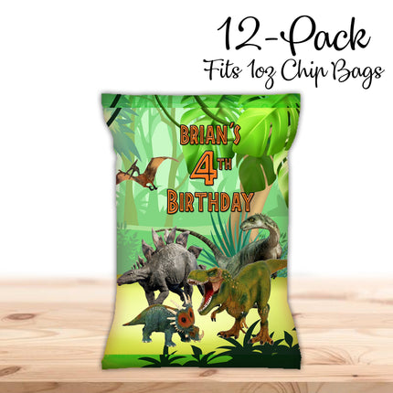 Dinosaurs Chip Bags Label for Kids Birthday Party Favor Decor, Stickers or Finished Options