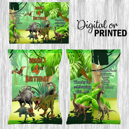 Dinosaurs Chip Bags Label for Kids Birthday Party Favor Decor, Stickers or Finished Options