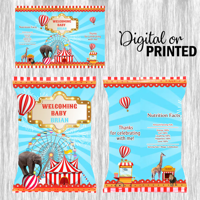 Circus Chip Bags Label for Kids Birthday Party Favor Decor, Stickers or Finished Options