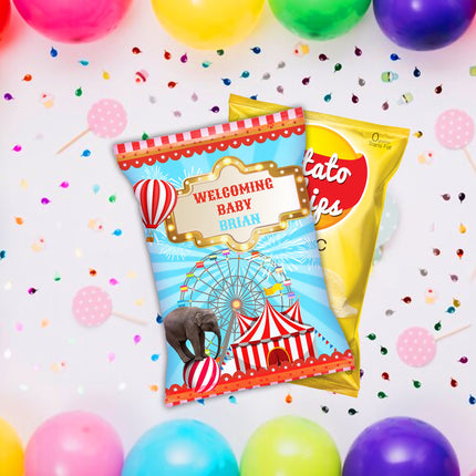 Circus Chip Bags Label for Kids Birthday Party Favor Decor, Stickers or Finished Options