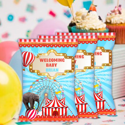 Circus Chip Bags Label for Kids Birthday Party Favor Decor, Stickers or Finished Options
