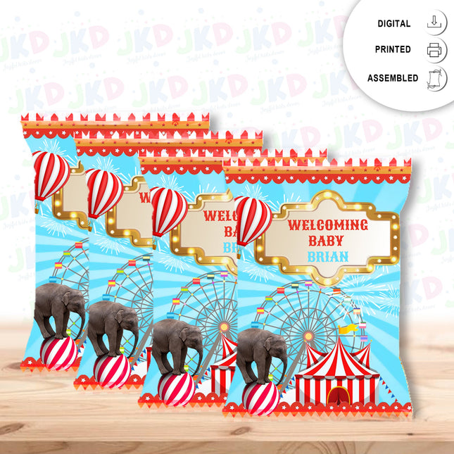 Circus Chip Bags Label for Kids Birthday Party Favor Decor, Stickers or Finished Options