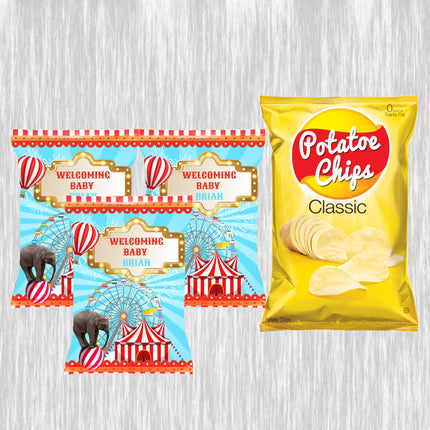 Circus Chip Bags Label for Kids Birthday Party Favor Decor, Stickers or Finished Options