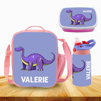 Custom Kids Lunch Bag with Strap Personalized School Insulated Picnic Box Dinosaurs
