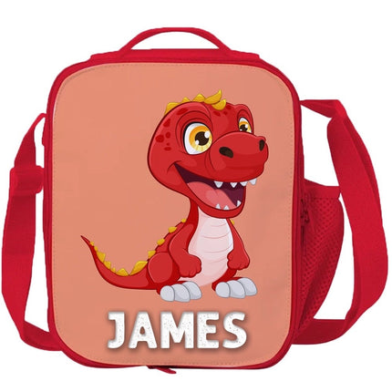 Custom Kids Lunch Bag with Strap Personalized School Insulated Picnic Box Dinosaurs