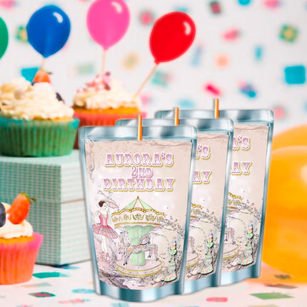 Carousel Juice Pouch Label Sticker or Complete Custom Juice Pouches for Kids Birthday Party Favor Decor