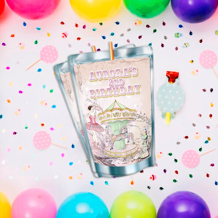 Carousel Juice Pouch Label Sticker or Complete Custom Juice Pouches for Kids Birthday Party Favor Decor