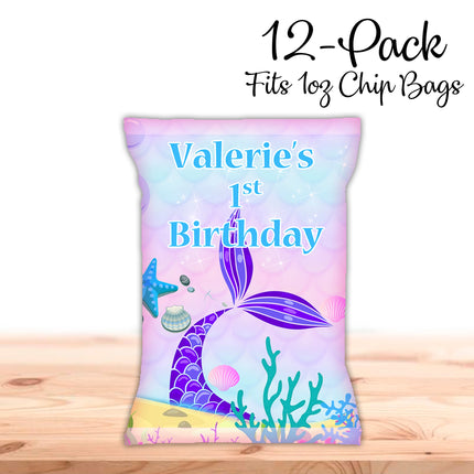Mermaid Tail Chip Bags Label for Kids Birthday Party Favor Decor, Stickers or Finished Options