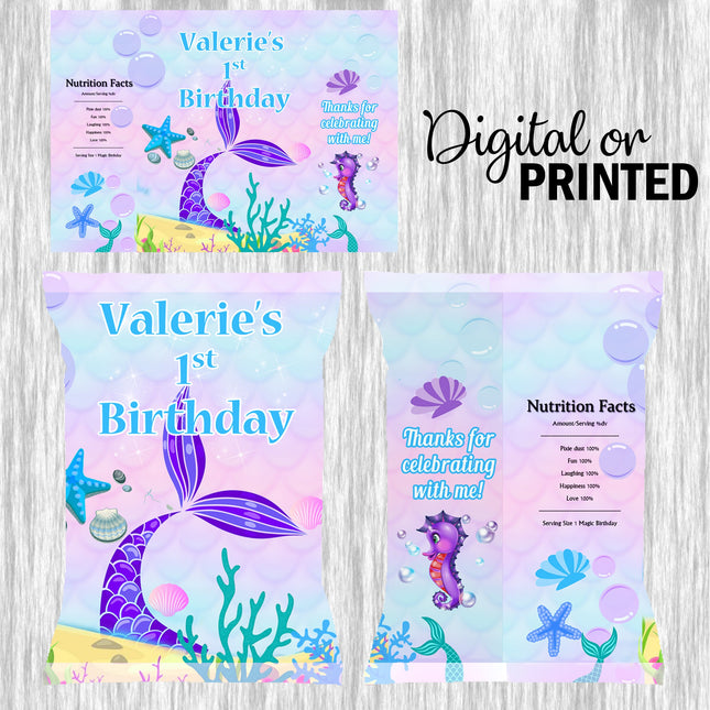 Mermaid Tail Chip Bags Label for Kids Birthday Party Favor Decor, Stickers or Finished Options
