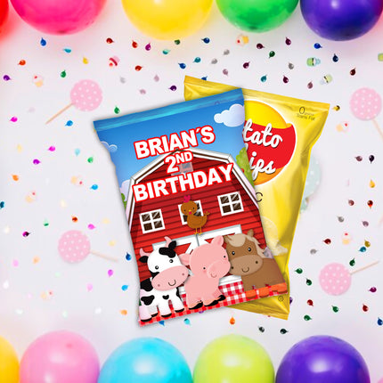 Farm Chip Bags Label for Kids Birthday Party Favor Decor, Stickers or Finished Options