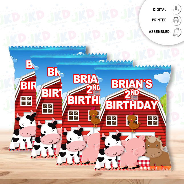 Farm Chip Bags Label for Kids Birthday Party Favor Decor, Stickers or Finished Options