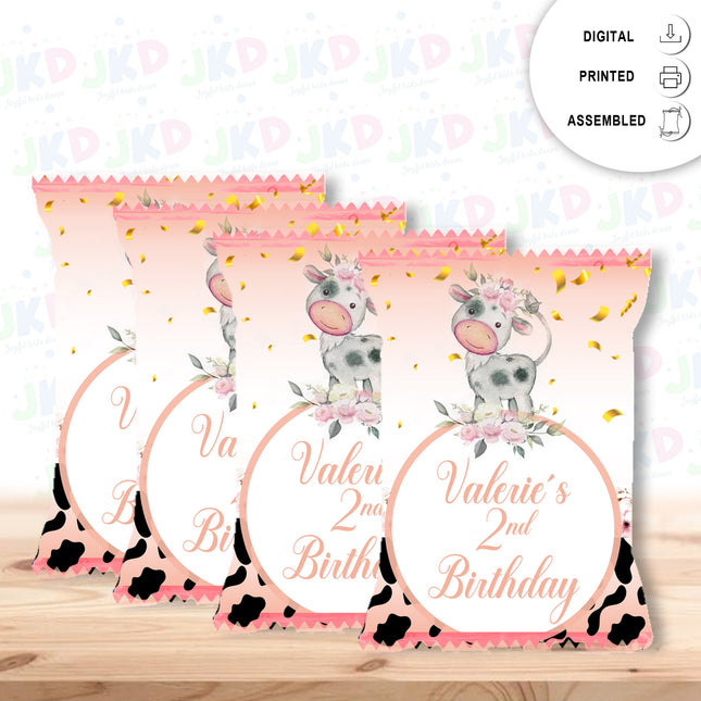 Cow Chip Bags Label for Kids Birthday Party Favor Decor, Stickers or Finished Options