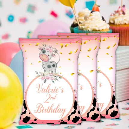 Cow Chip Bags Label for Kids Birthday Party Favor Decor, Stickers or Finished Options