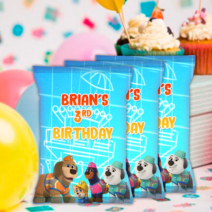 Pupstruction Chip Bags Label for Kids Birthday Party Favor Decor, Stickers or Finished Options