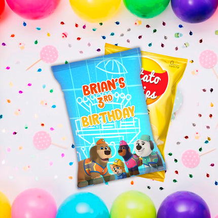 Pupstruction Chip Bags Label for Kids Birthday Party Favor Decor, Stickers or Finished Options