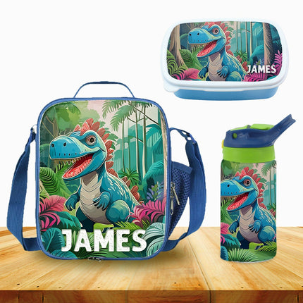 Custom Kids Lunch Bag with Strap Personalized School Insulated Picnic Box Dinosaurs Jungle