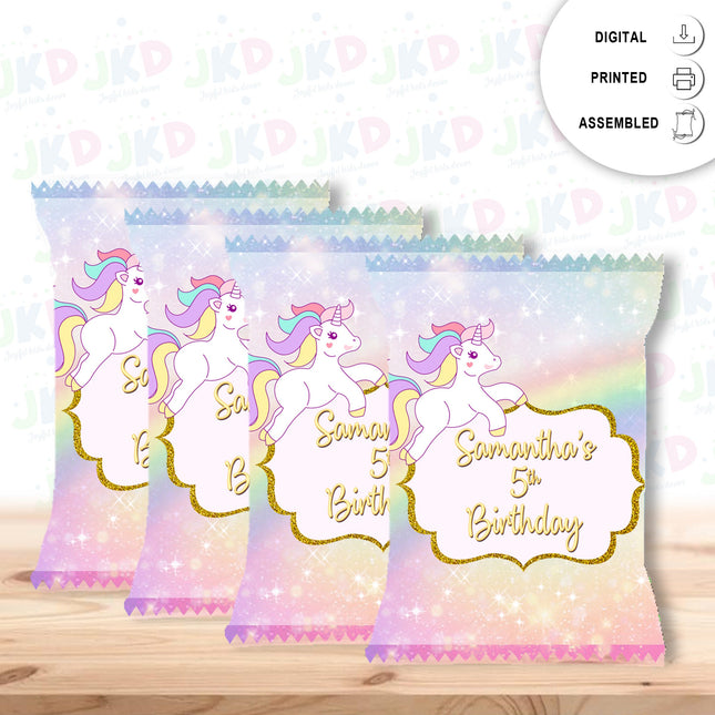 Unicorn Chip Bags Label for Kids Birthday Party Favor Decor, Stickers or Finished Options