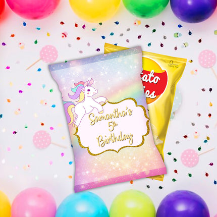 Unicorn Chip Bags Label for Kids Birthday Party Favor Decor, Stickers or Finished Options